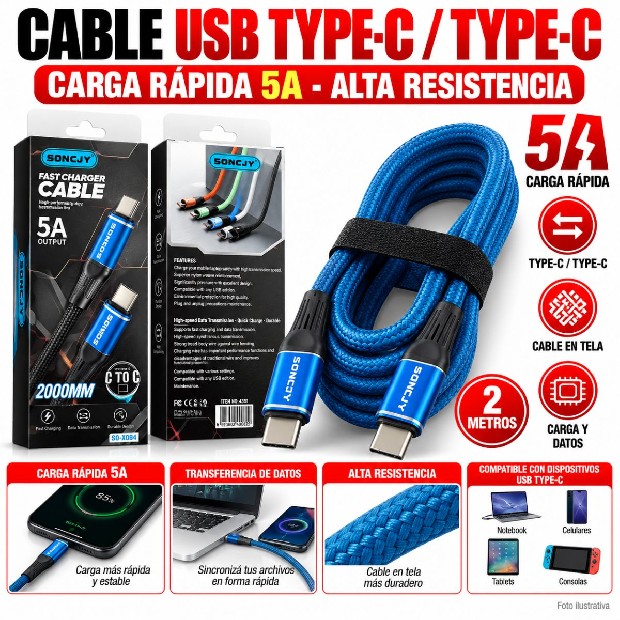 &ua CABLE CARGADOR TIPO C A TIPO C 5A SONCJY (4387)